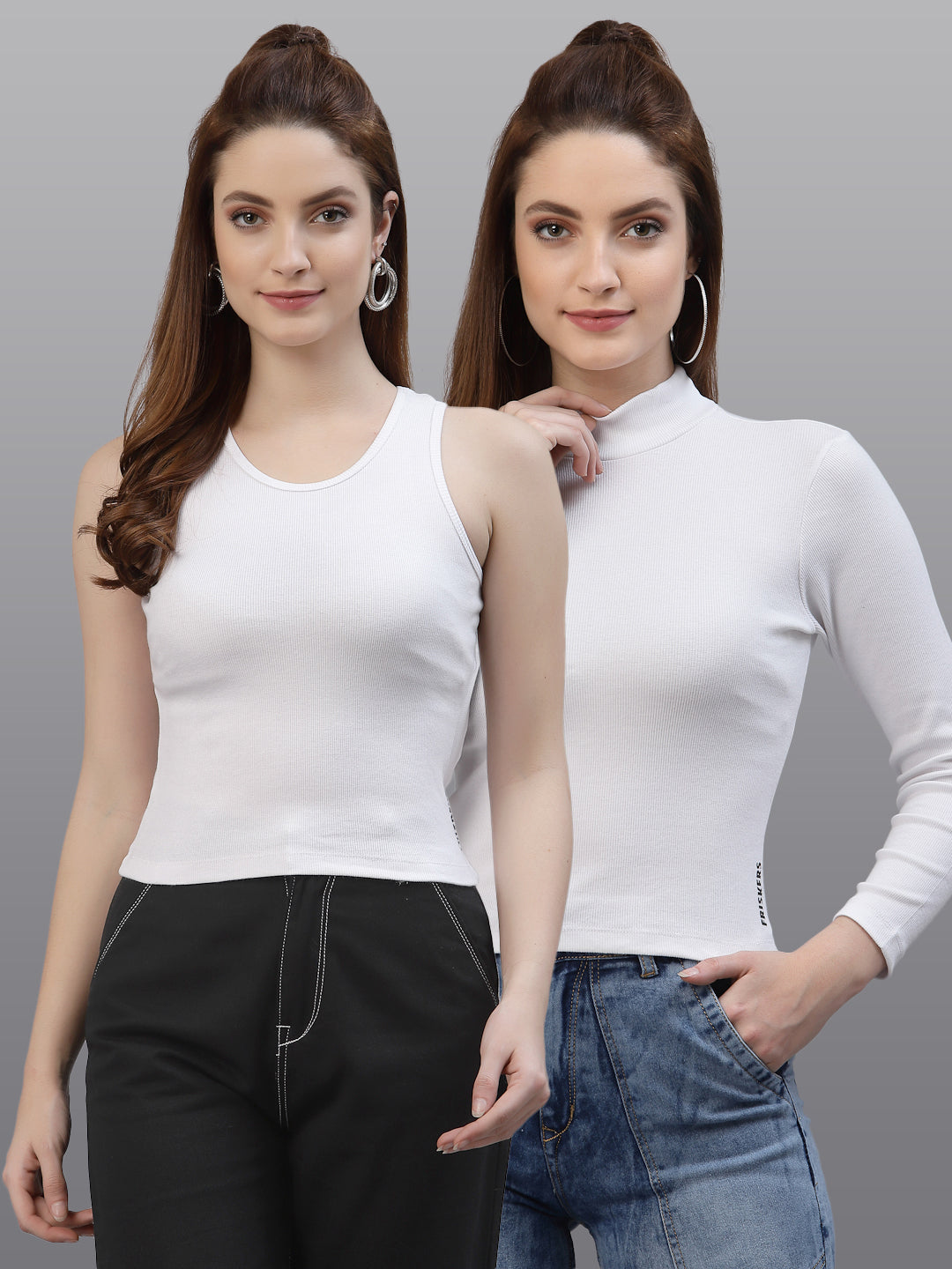 Women Pack Of 2 Slim Fit Pure Cotton Top - Friskers