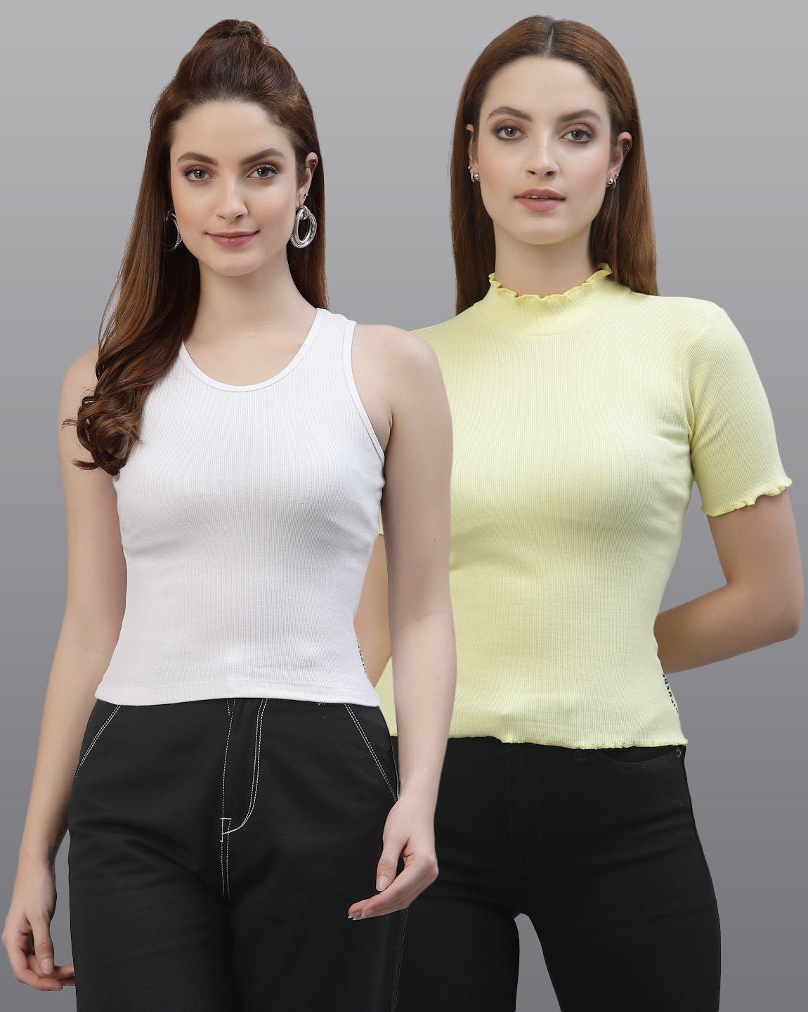 Women Pack Of 2 Slim Fit Pure Cotton Top - Friskers