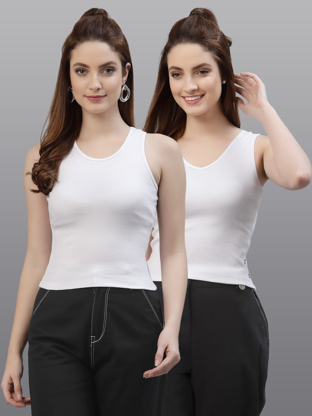 Women Pack Of 2 Slim Fit Pure Cotton Top - Friskers
