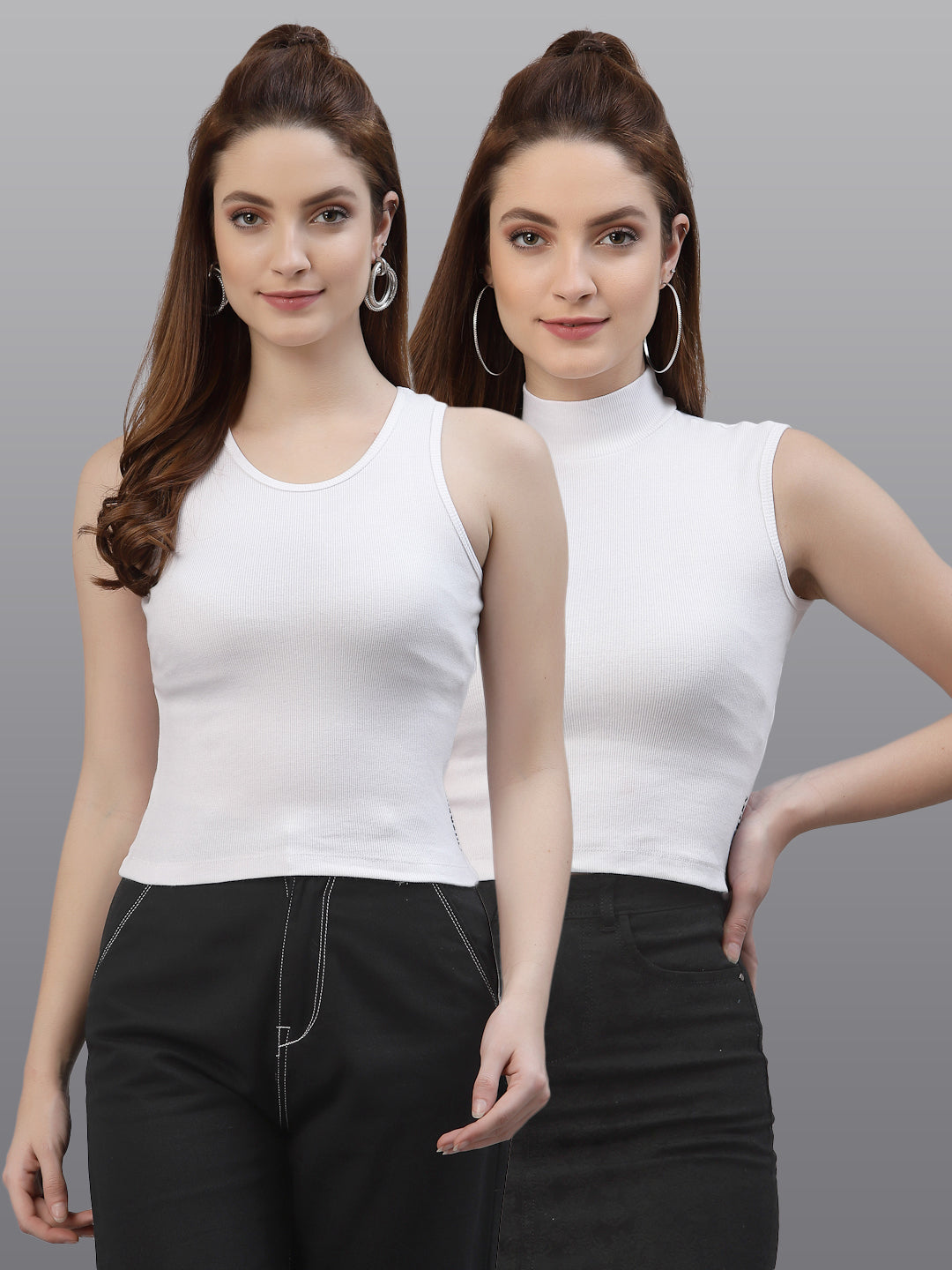 Women Pack Of 2 Slim Fit Pure Cotton Top - Friskers