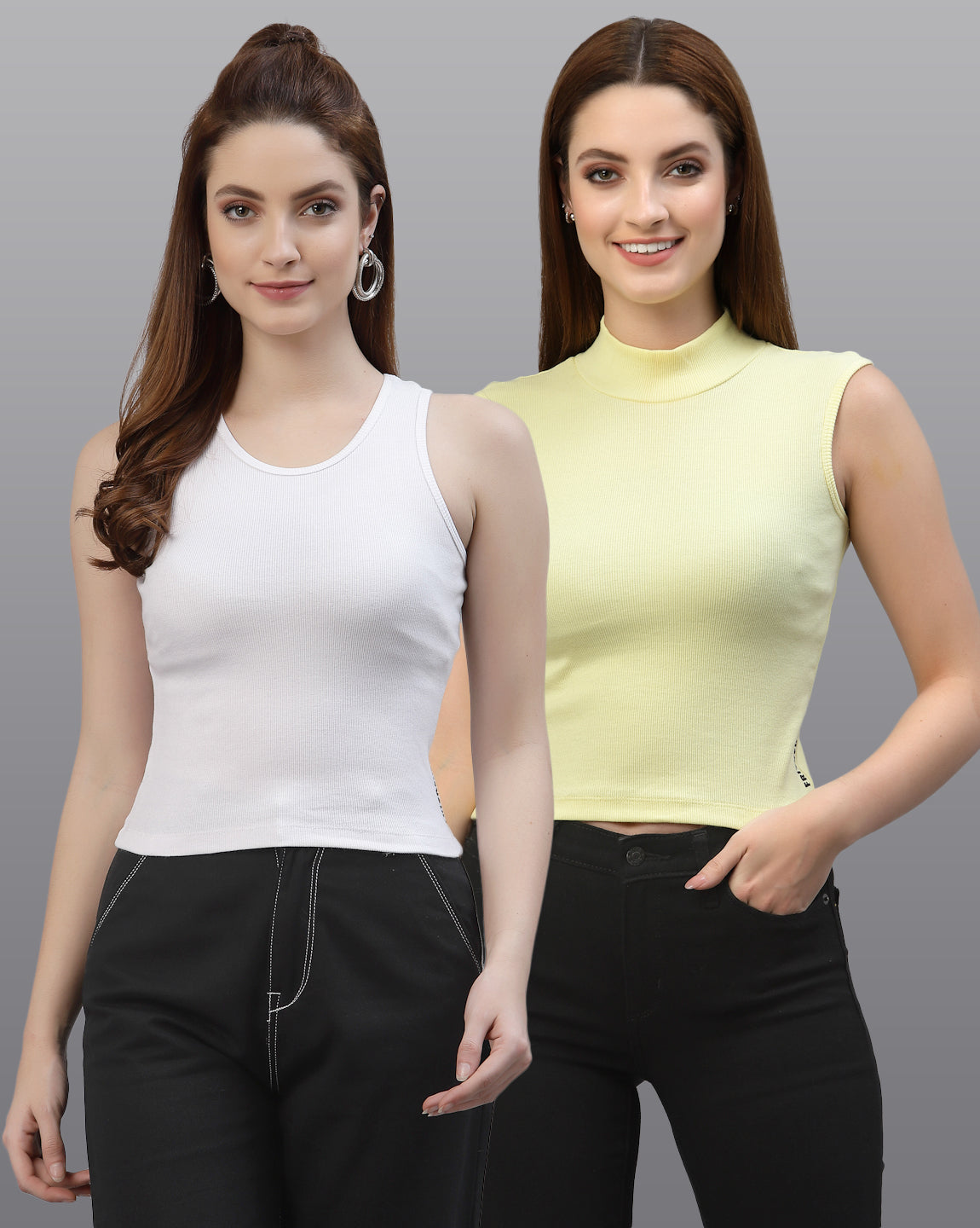 Women Pack Of 2 Slim Fit Pure Cotton Top - Friskers