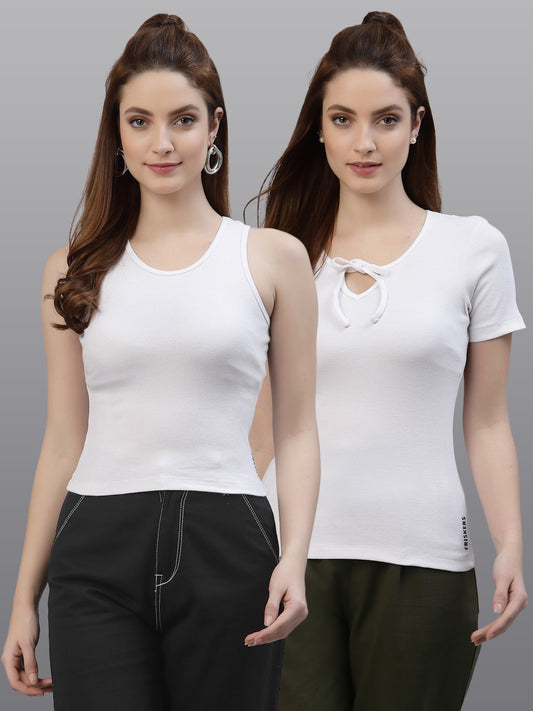 Women Pack Of 2 Slim Fit Pure Cotton Top - Friskers
