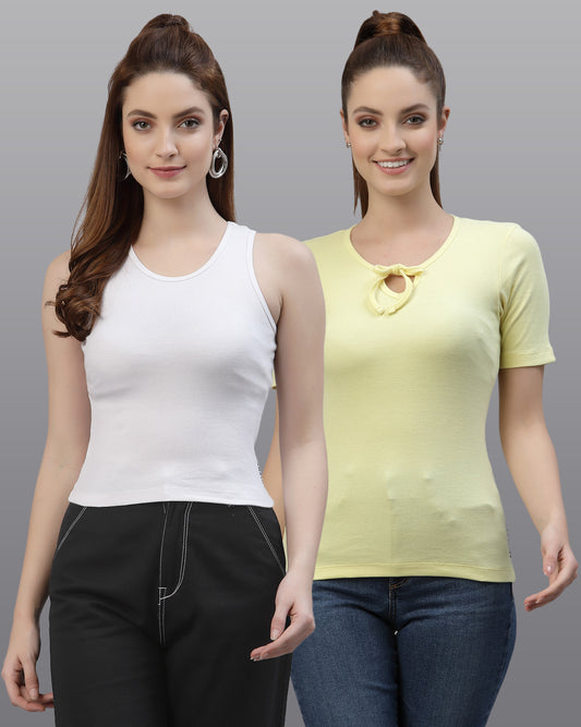 Women Pack Of 2 Slim Fit Pure Cotton Top - Friskers