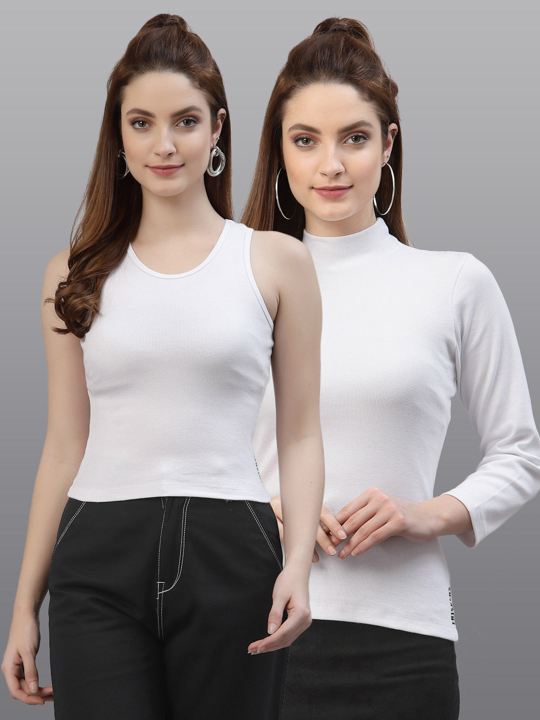 Women Pack Of 2 Slim Fit Pure Cotton Top - Friskers