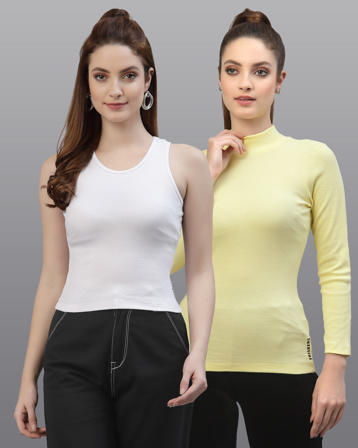 Women Pack Of 2 Slim Fit Pure Cotton Top - Friskers