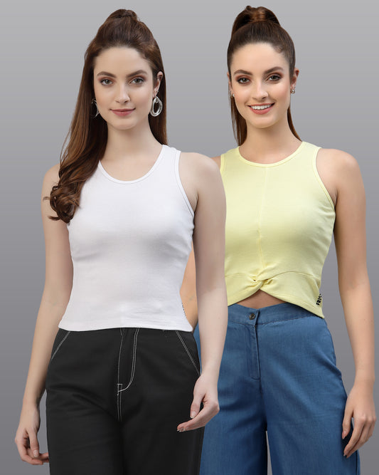 Women Pack Of 2 Slim Fit Pure Cotton Top - Friskers