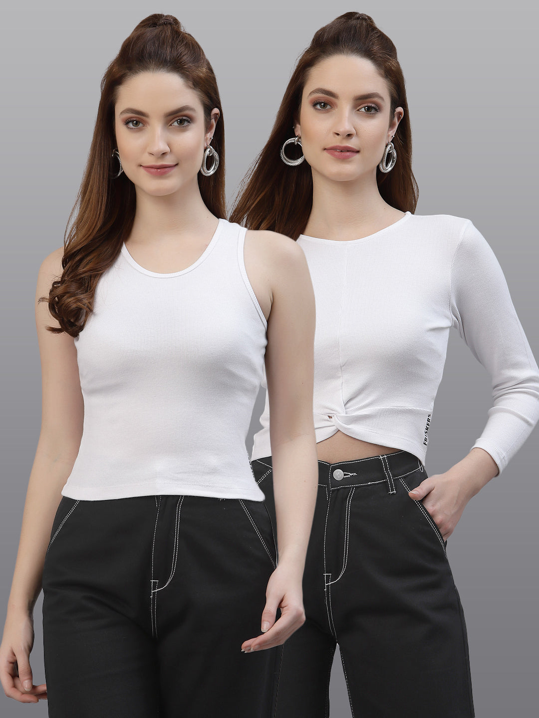 Women Pack Of 2 Slim Fit Pure Cotton Top - Friskers