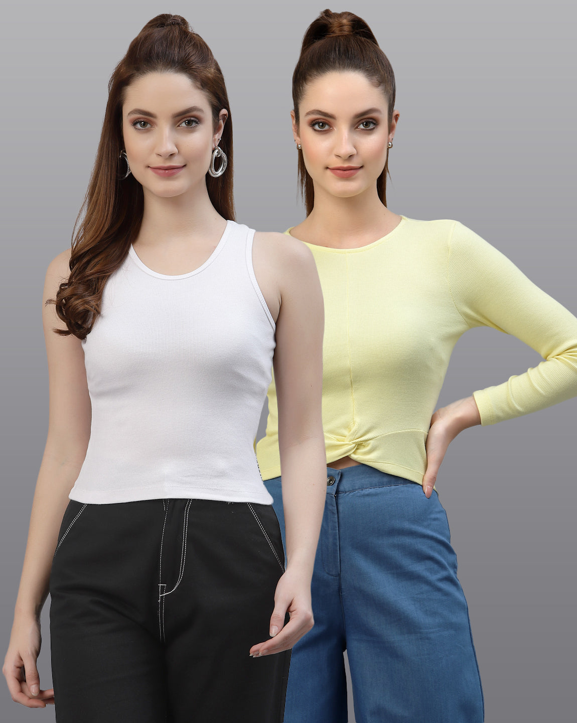 Women Pack Of 2 Slim Fit Pure Cotton Top - Friskers