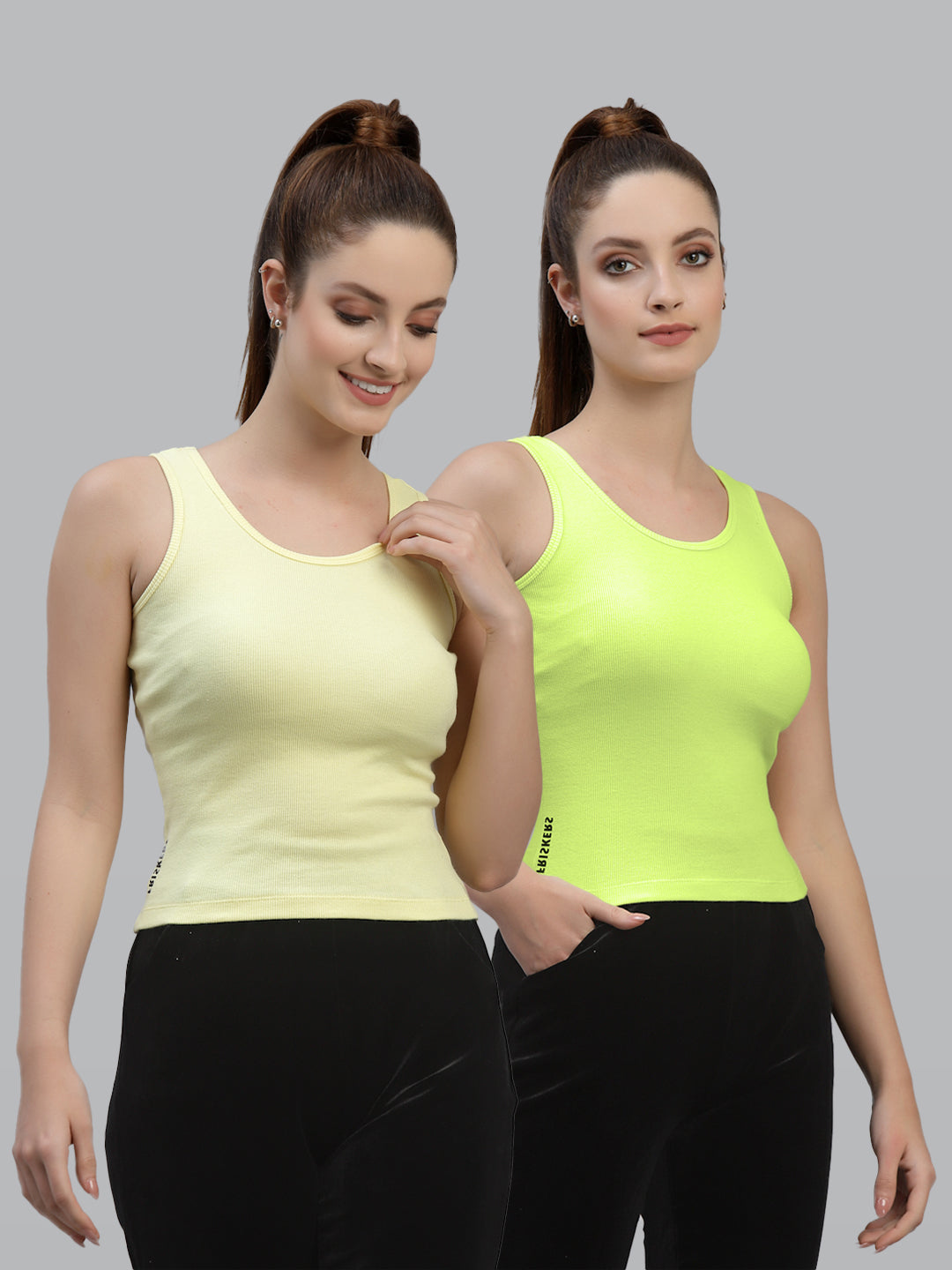 Women Pack Of 2 Yellow & Orange Solid Crop Top - Friskers