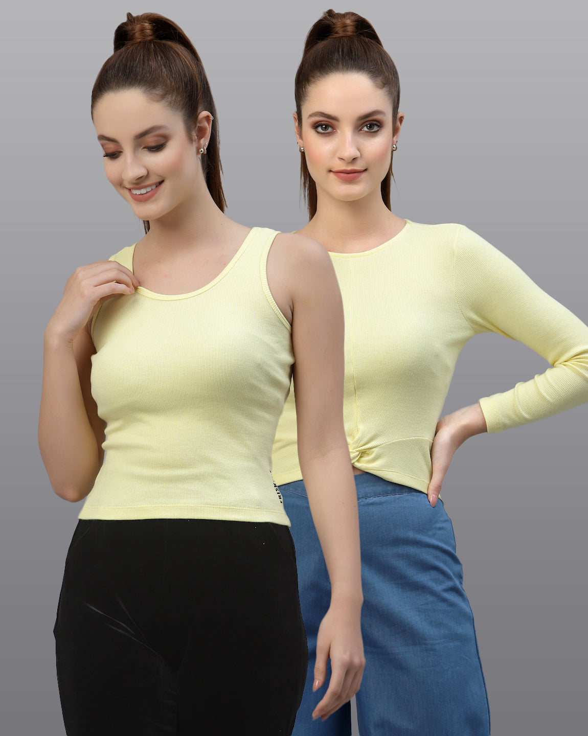 Women Pack Of 2 Slim Fit Pure Cotton Top - Friskers