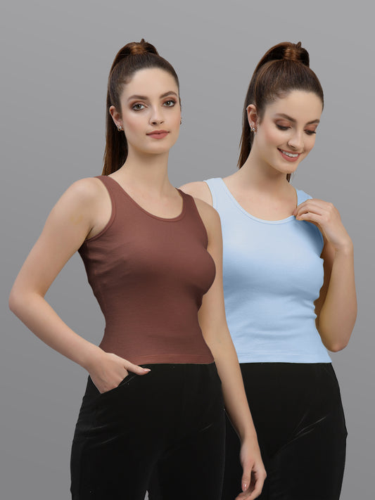 Women Pack Of 2 Solid Crop Top - Friskers
