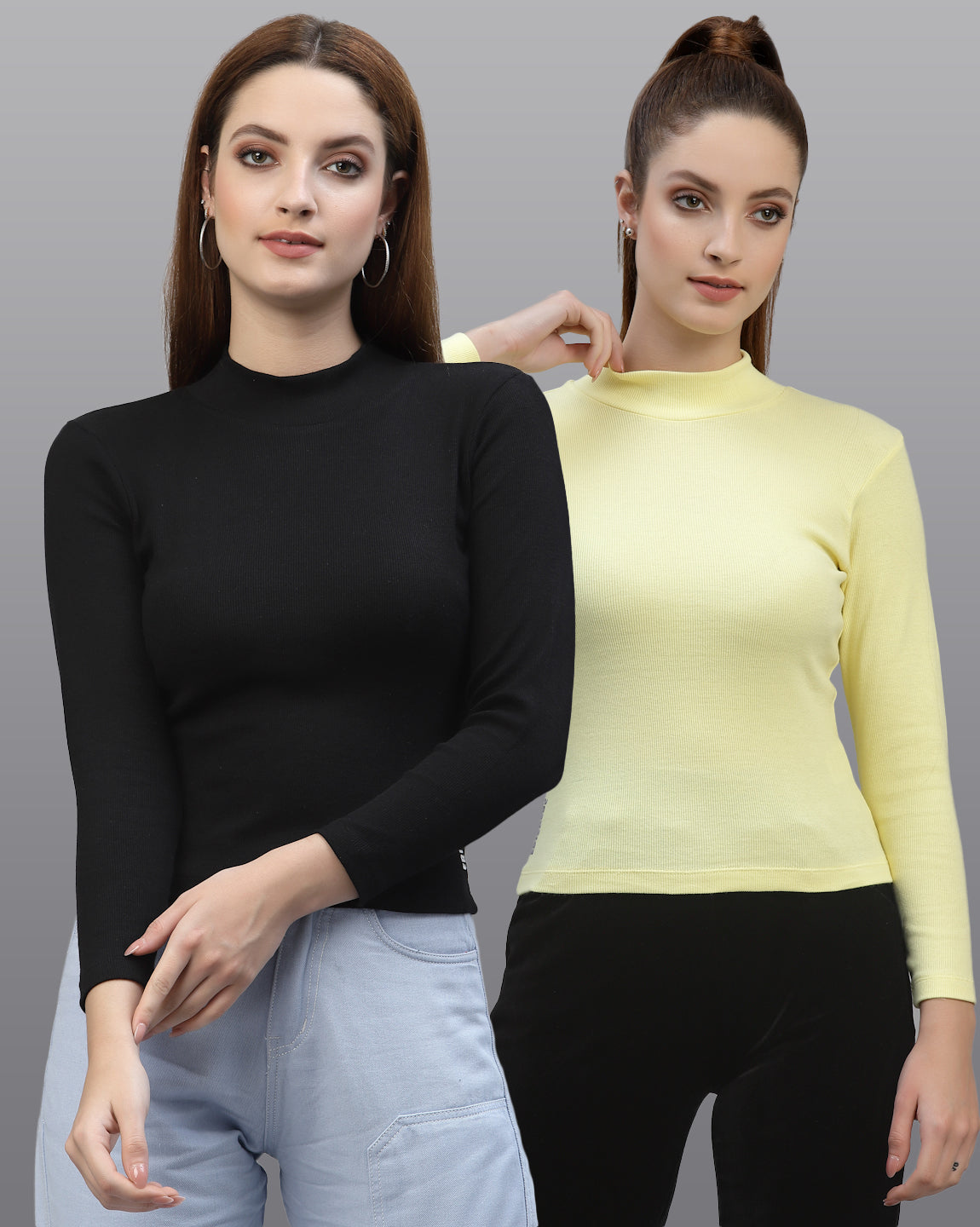 Women Pack Of 2 High Neck Full Sleeves Cotton Top - Friskers