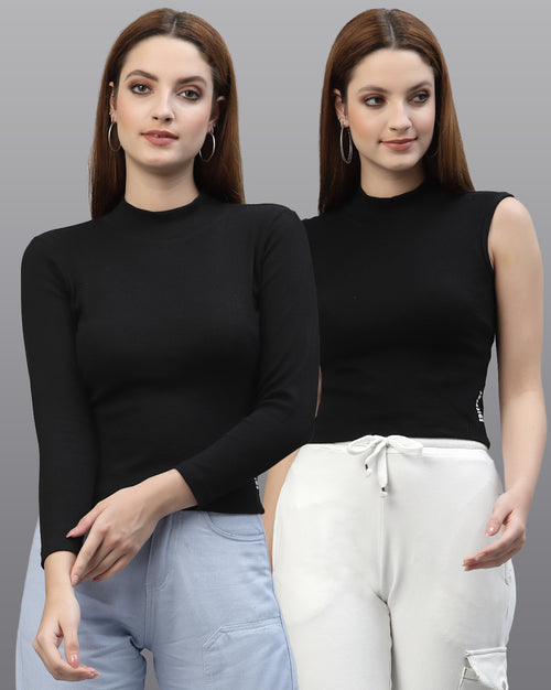 Women Pack Of 2 Ribbed Pure Cotton Top