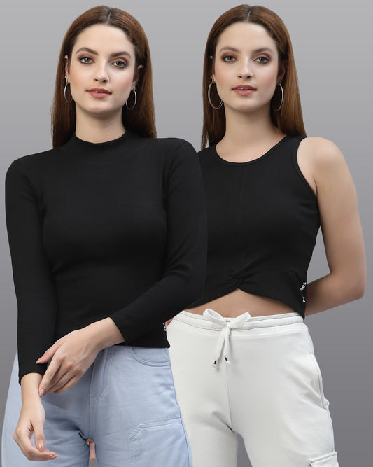 Women Pack Of 2 Ribbed Pure Cotton Top - Friskers