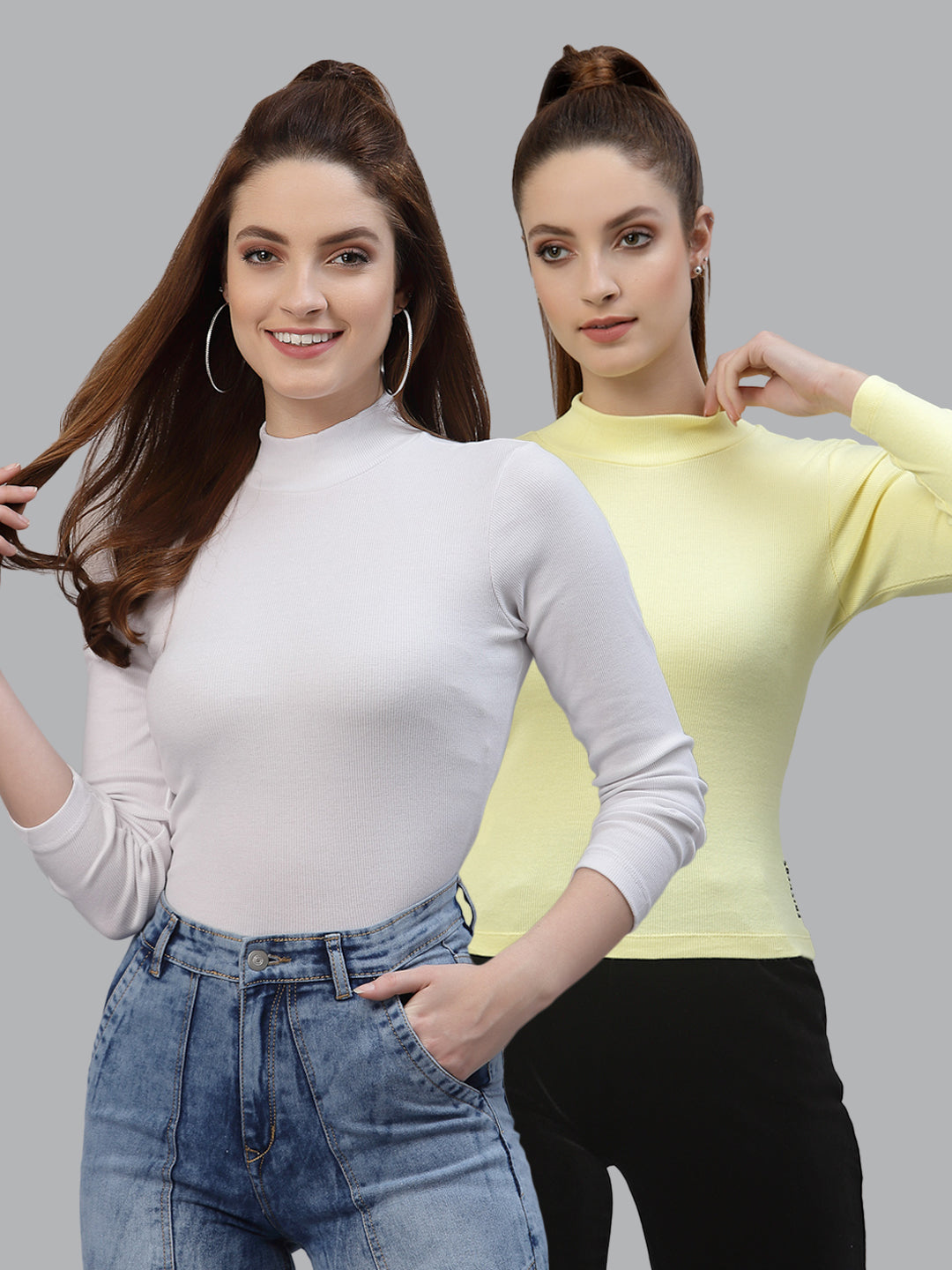 Women Pack Of 2 High Neck Full Sleeves Cotton Top - Friskers