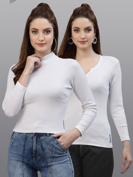 Women Pack Of 2 Ribbed Pure Cotton Top - Friskers