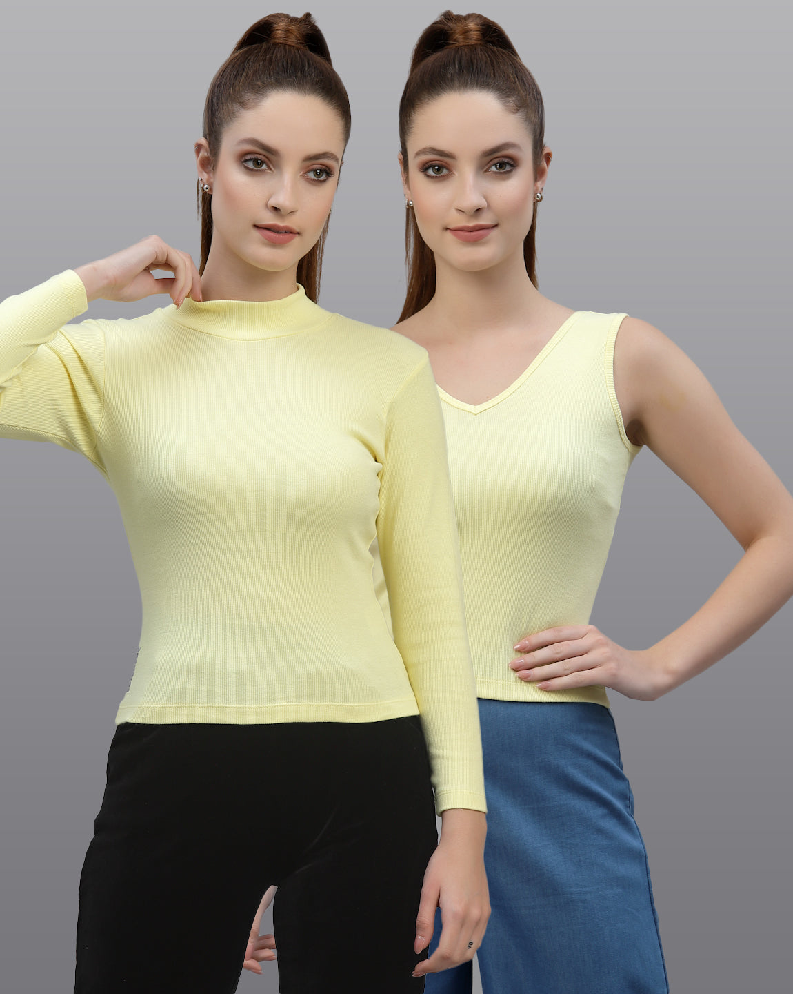 Women Pack Of 2 Ribbed Pure Cotton Top - Friskers