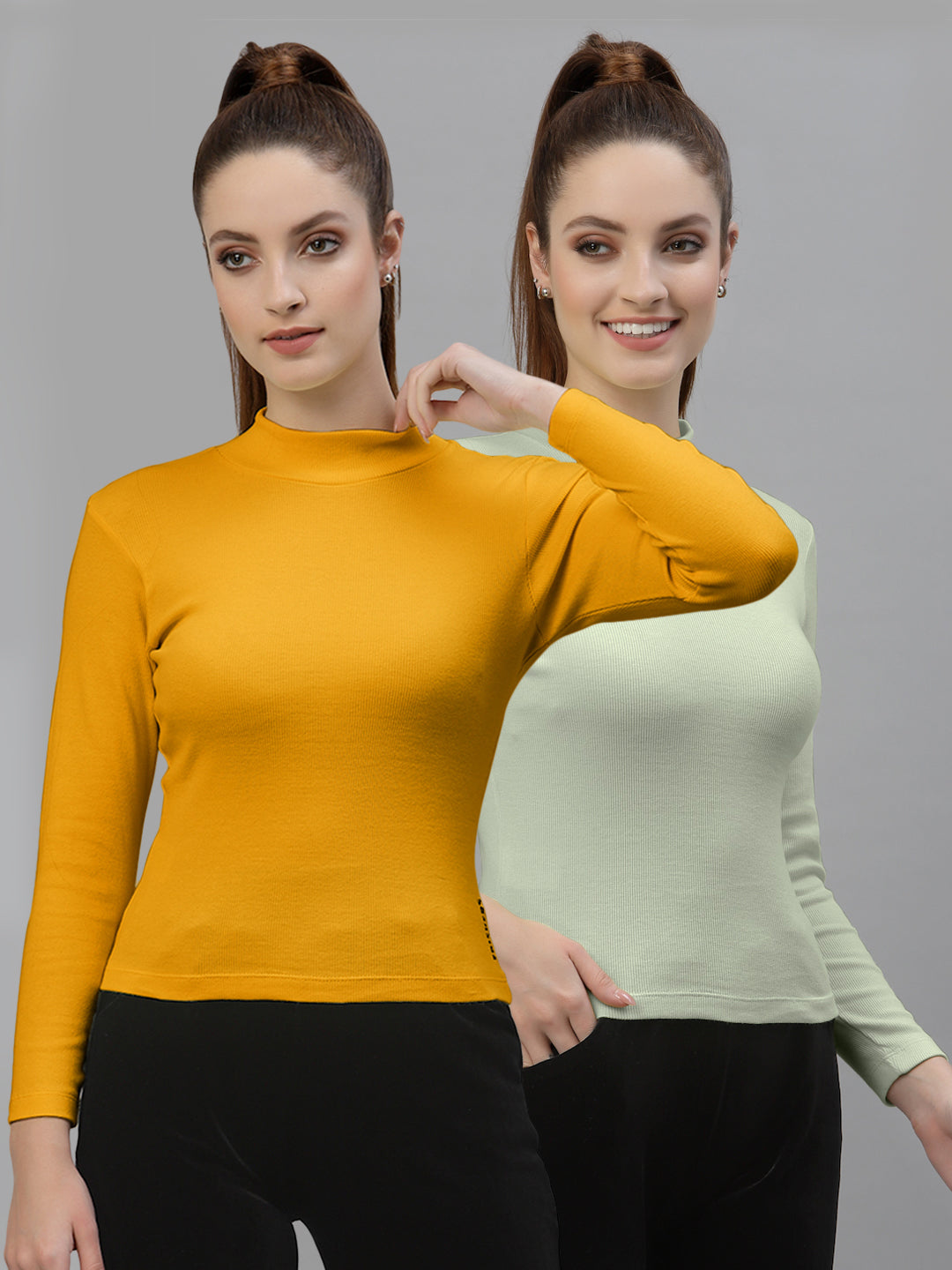 Women Pack Of 2 High Neck Full Sleeves Cotton Top - Friskers