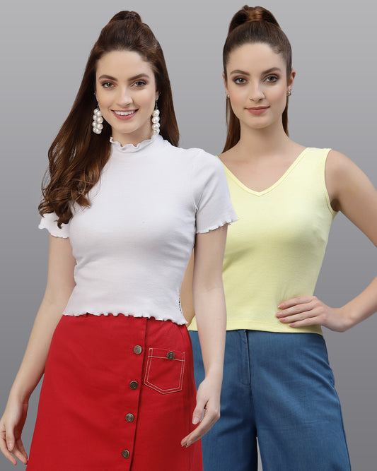 Women Pack Of 2 Pure Cotton Solid Top - Friskers