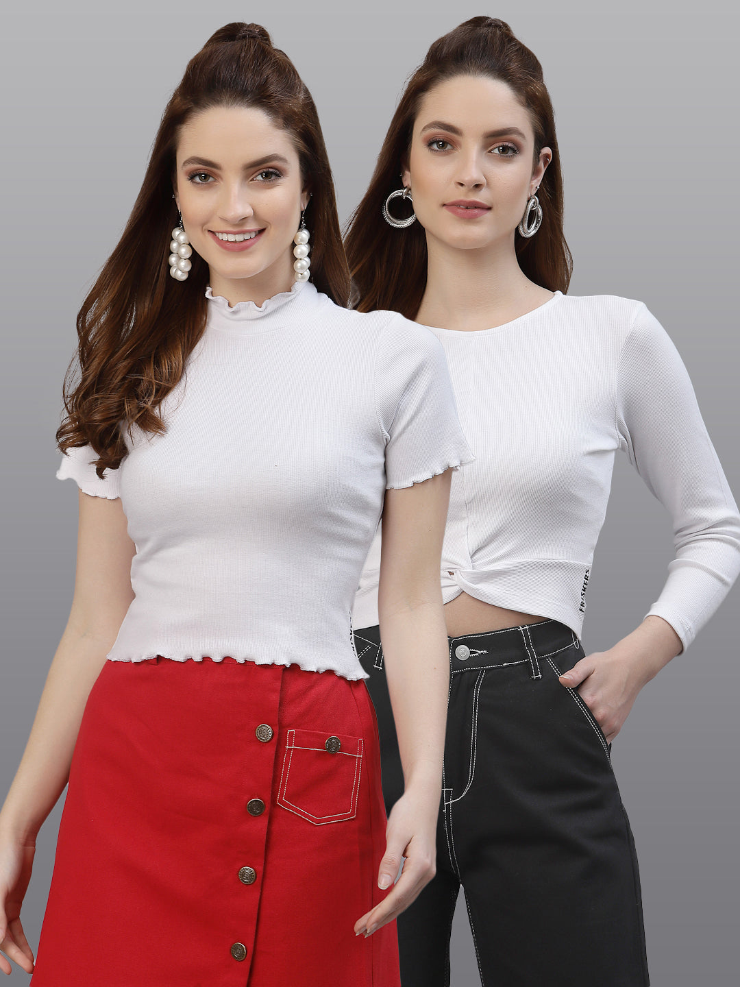 Women Pack Of 2 Pure Cotton Solid Top - Friskers