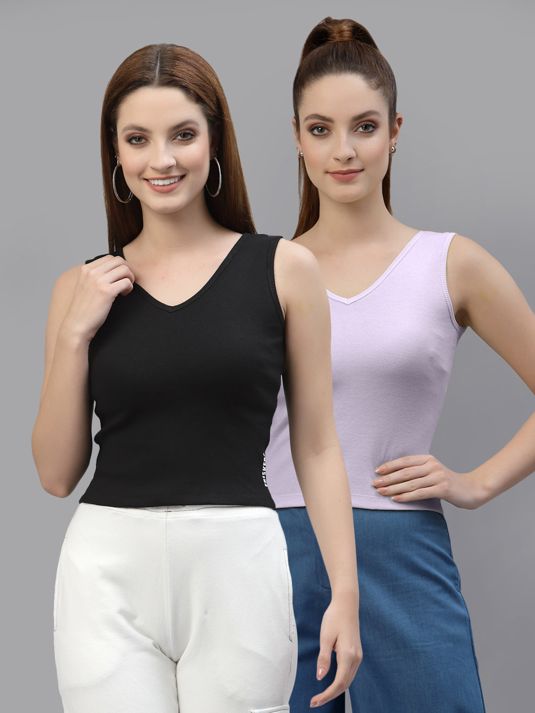 Women Pack Of 2 Pure Cotton Fitted Crop Top - Friskers
