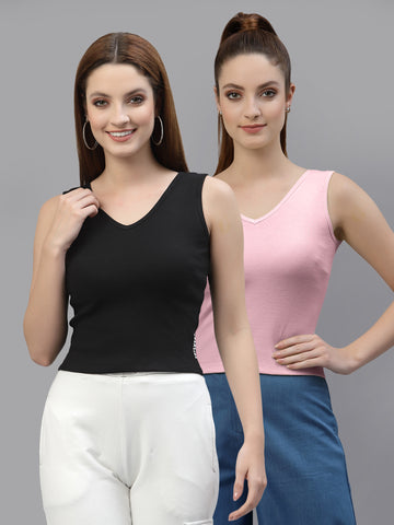 Women Pack Of 2 Pure Cotton Fitted Crop Top - Friskers