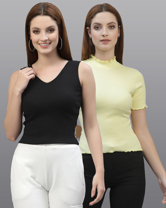 Women Pack Of 2 Pure Cotton Regular Fit Top - Friskers