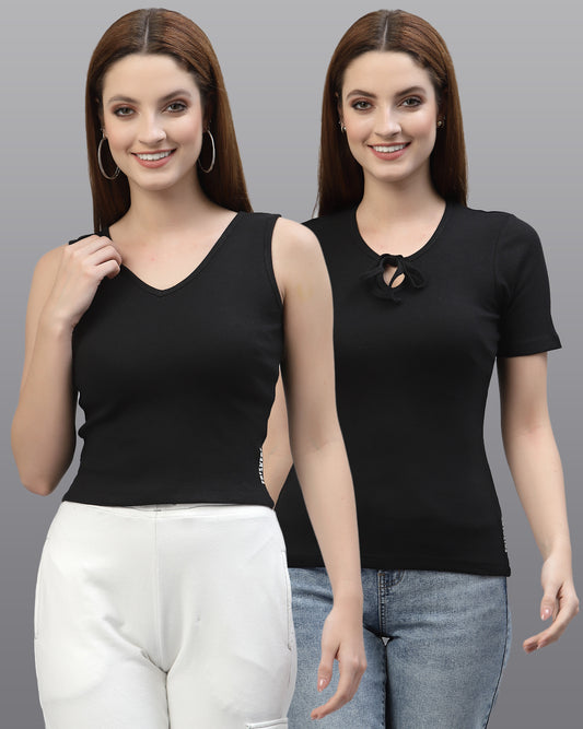 Women Pack Of 2 Pure Cotton Regular Fit Top - Friskers