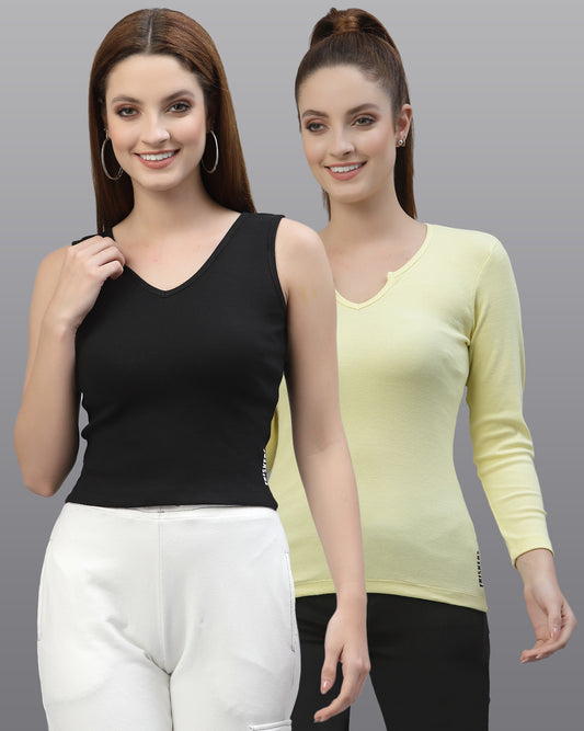 Women Pack Of 2 Pure Cotton Regular Fit Top - Friskers