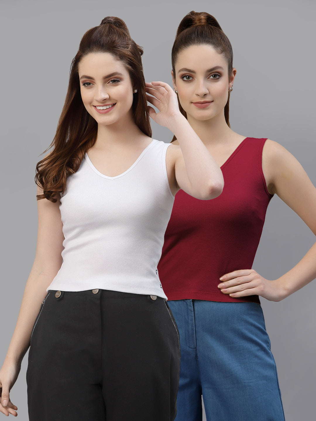 Women Pack Of 2 Pure Cotton Fitted Crop Top - Friskers