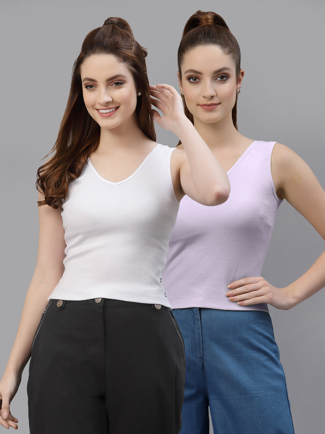 Women Pack Of 2 Pure Cotton Fitted Crop Top - Friskers