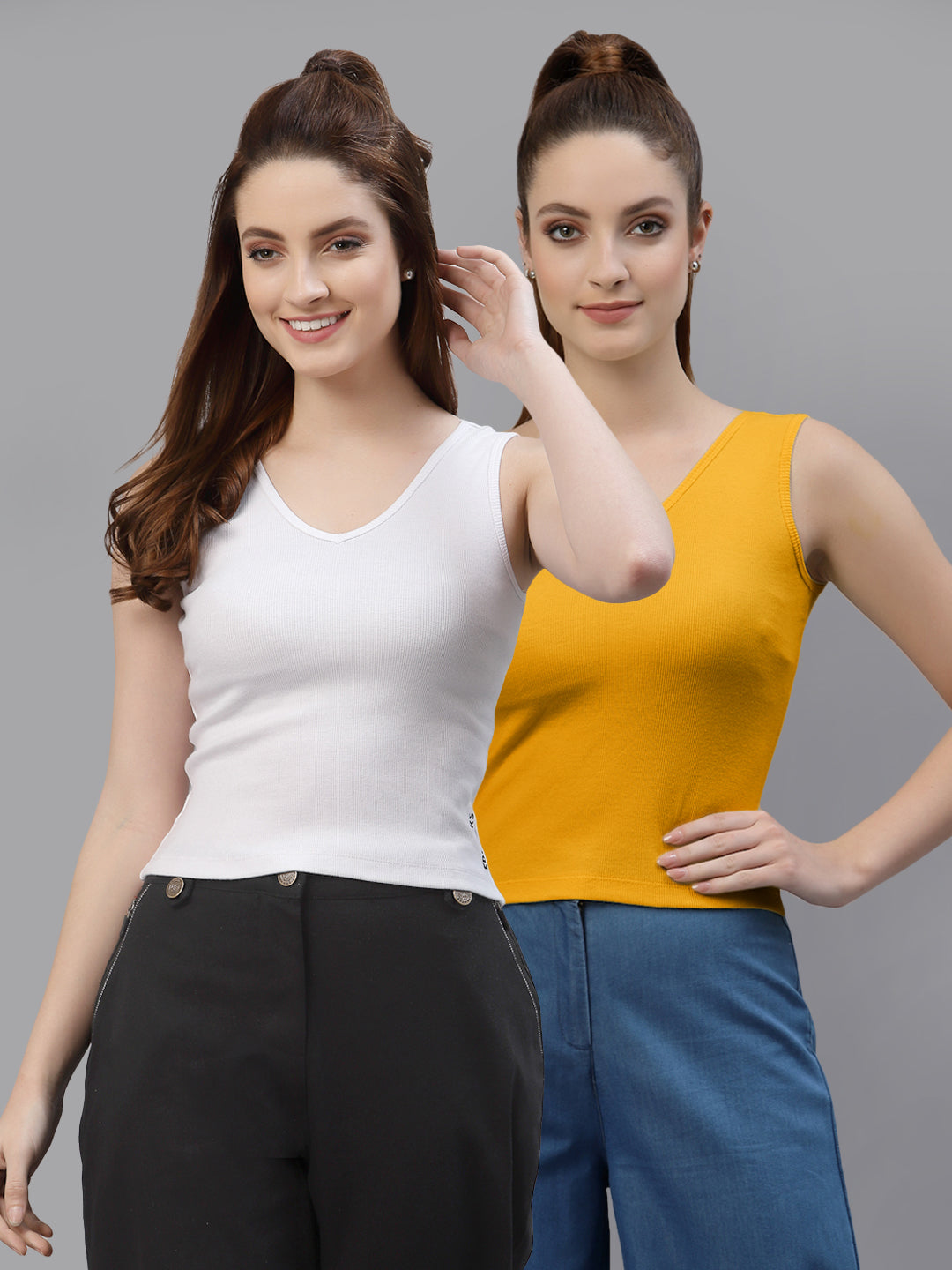 Women Pack Of 2 Pure Cotton Fitted Crop Top - Friskers