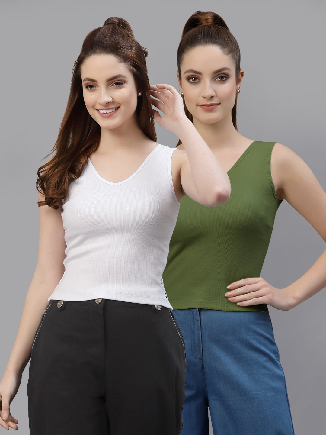 Women Pack Of 2 Pure Cotton Fitted Crop Top - Friskers