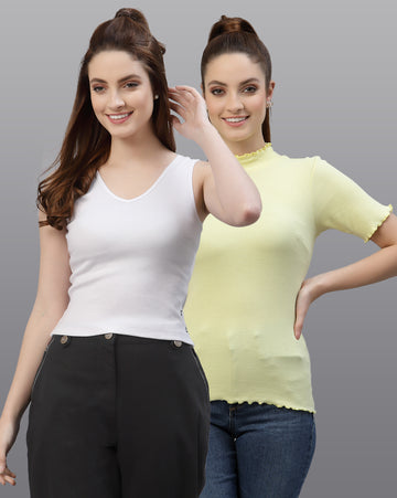 Women Pack Of 2 Pure Cotton Regular Fit Top - Friskers