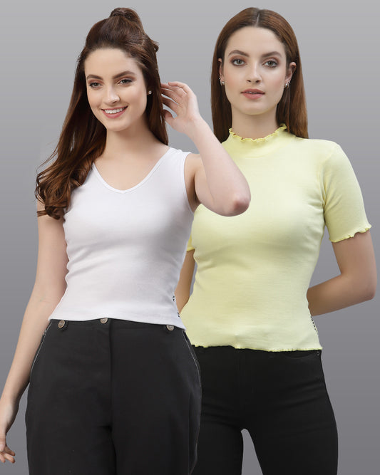 Women Pack Of 2 Pure Cotton Regular Fit Top - Friskers
