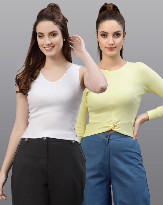 Women Pack Of 2 Pure Cotton Regular Fit Top - Friskers