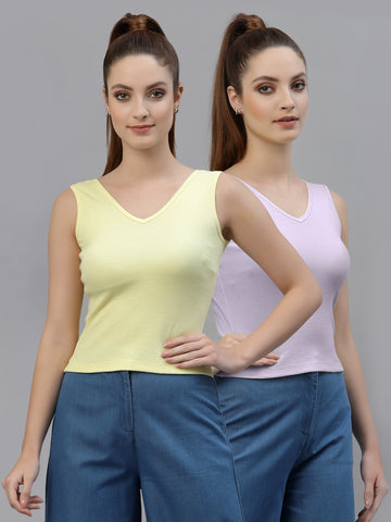 Women Pack Of 2 Pure Cotton Fitted Crop Top - Friskers