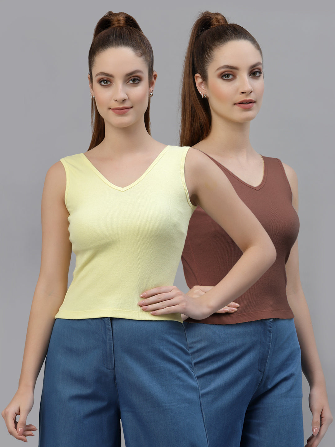 Women Pack Of 2 Pure Cotton Fitted Crop Top - Friskers