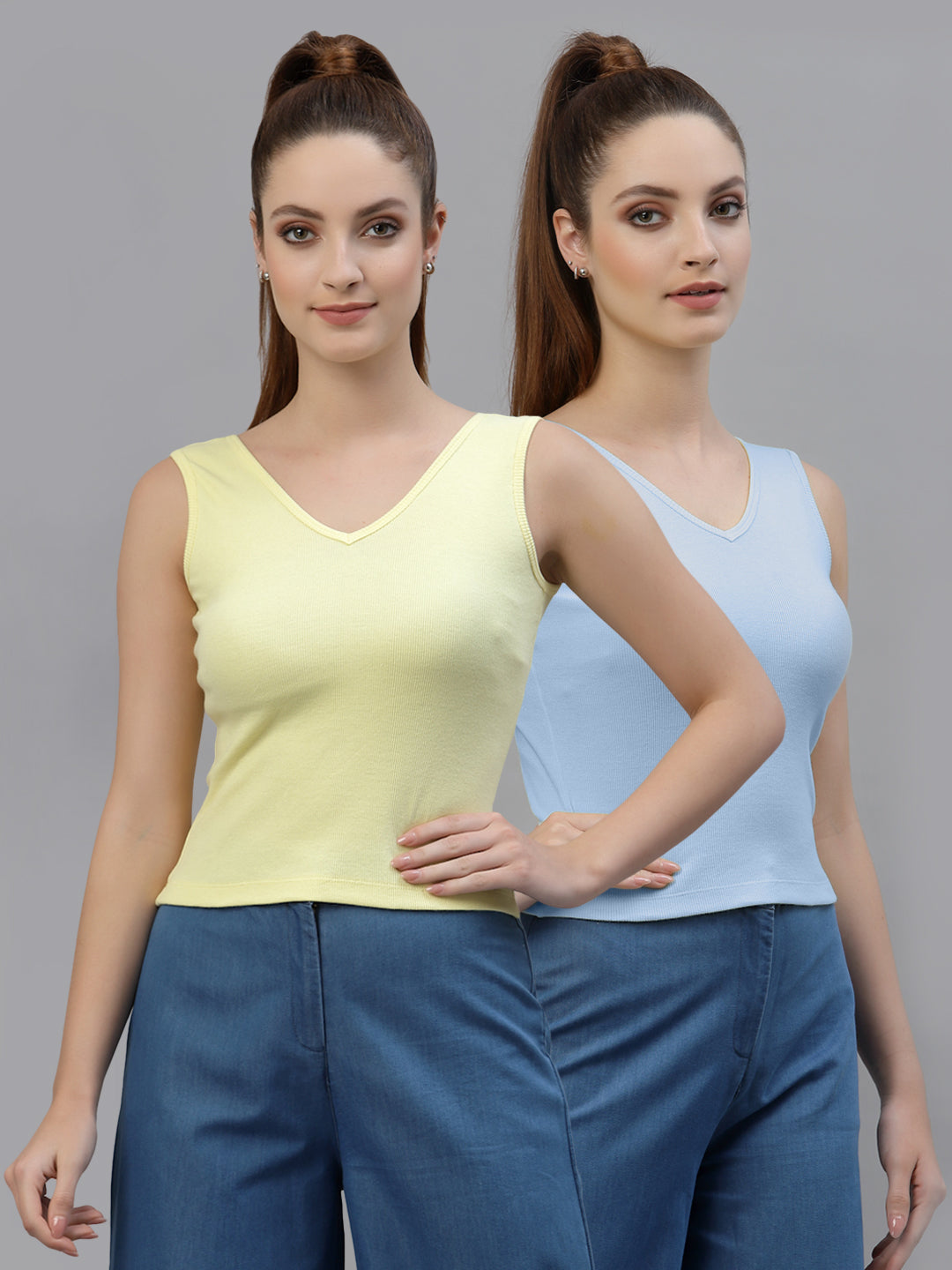 Women Pack Of 2 Pure Cotton Fitted Crop Top - Friskers