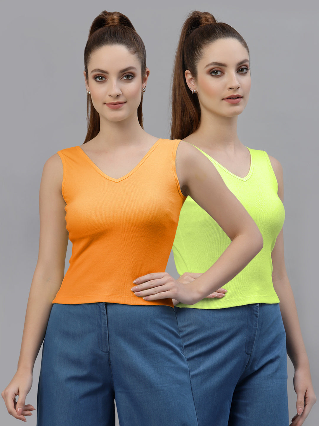 Women Pack Of 2 Pure Cotton Fitted Crop Top - Friskers