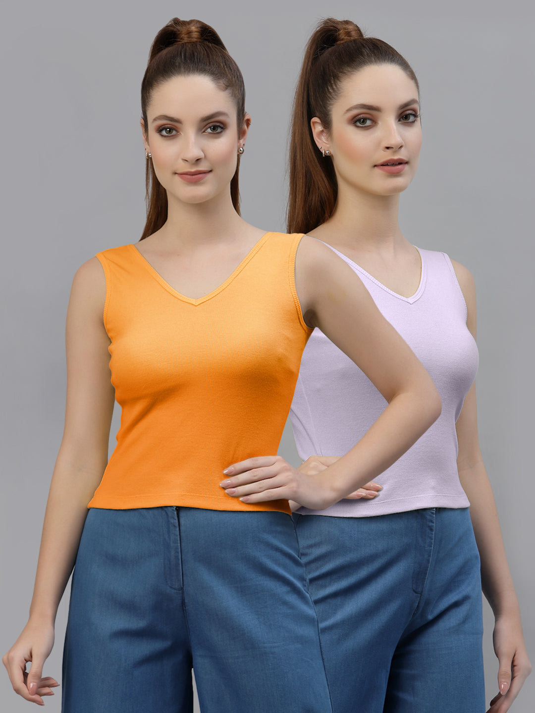 Women Pack Of 2 Pure Cotton Fitted Crop Top - Friskers