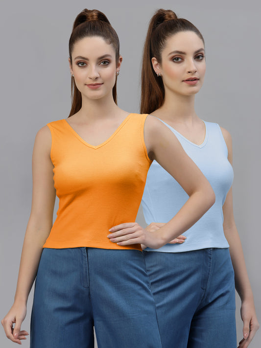 Women Pack Of 2 Pure Cotton Fitted Crop Top - Friskers