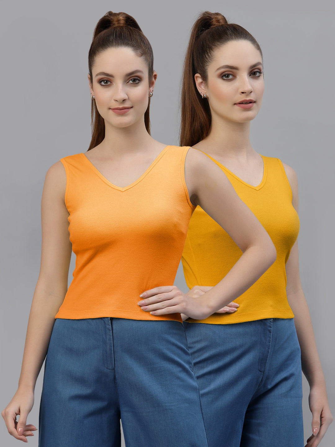 Women Pack Of 2 Pure Cotton Fitted Crop Top - Friskers