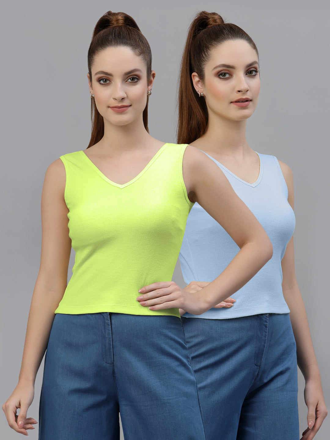 Women Pack Of 2 Pure Cotton Fitted Crop Top - Friskers