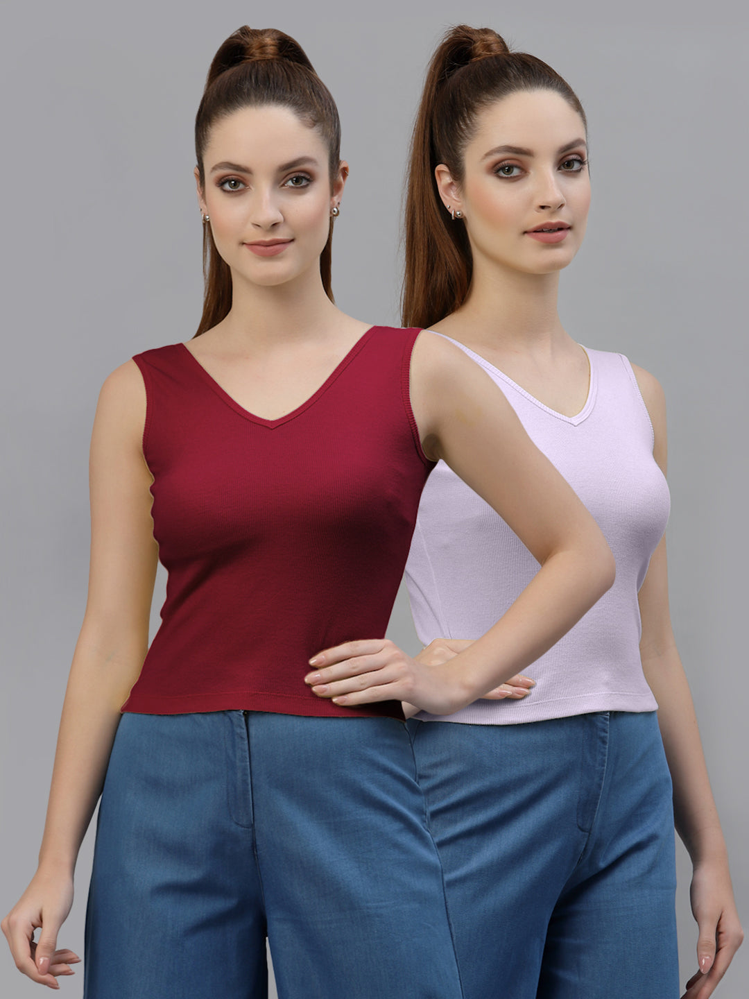 Women Pack Of 2 Pure Cotton Fitted Crop Top - Friskers