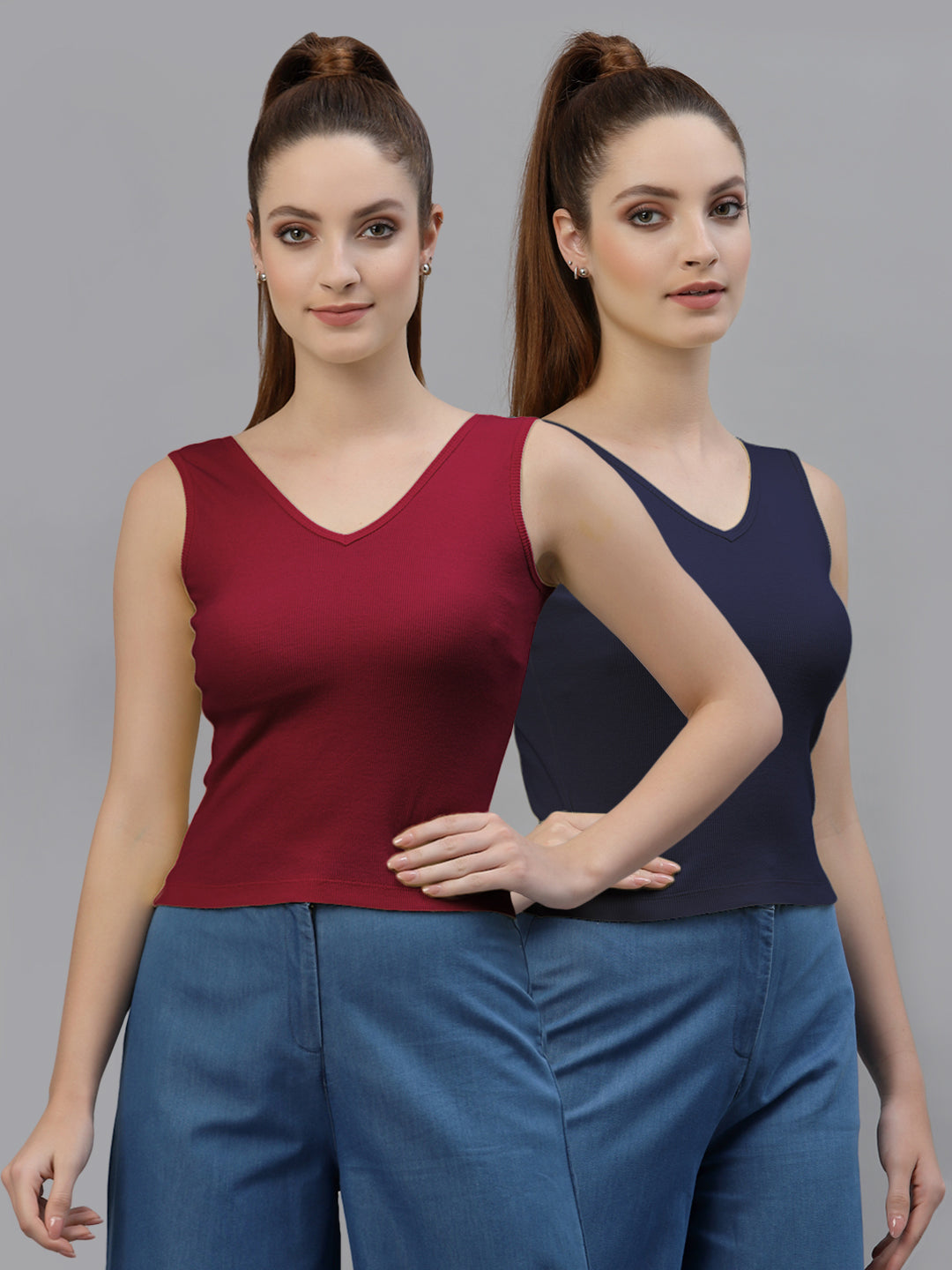 Women Pack Of 2 Pure Cotton Fitted Crop Top - Friskers