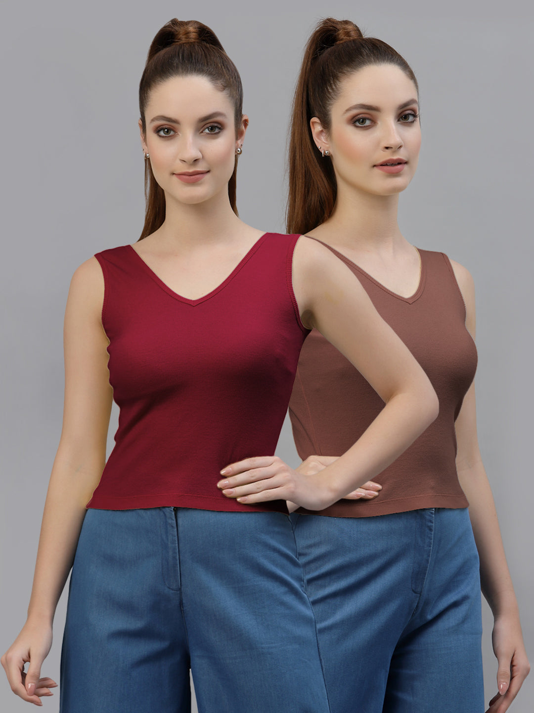 Women Pack Of 2 Pure Cotton Fitted Crop Top - Friskers