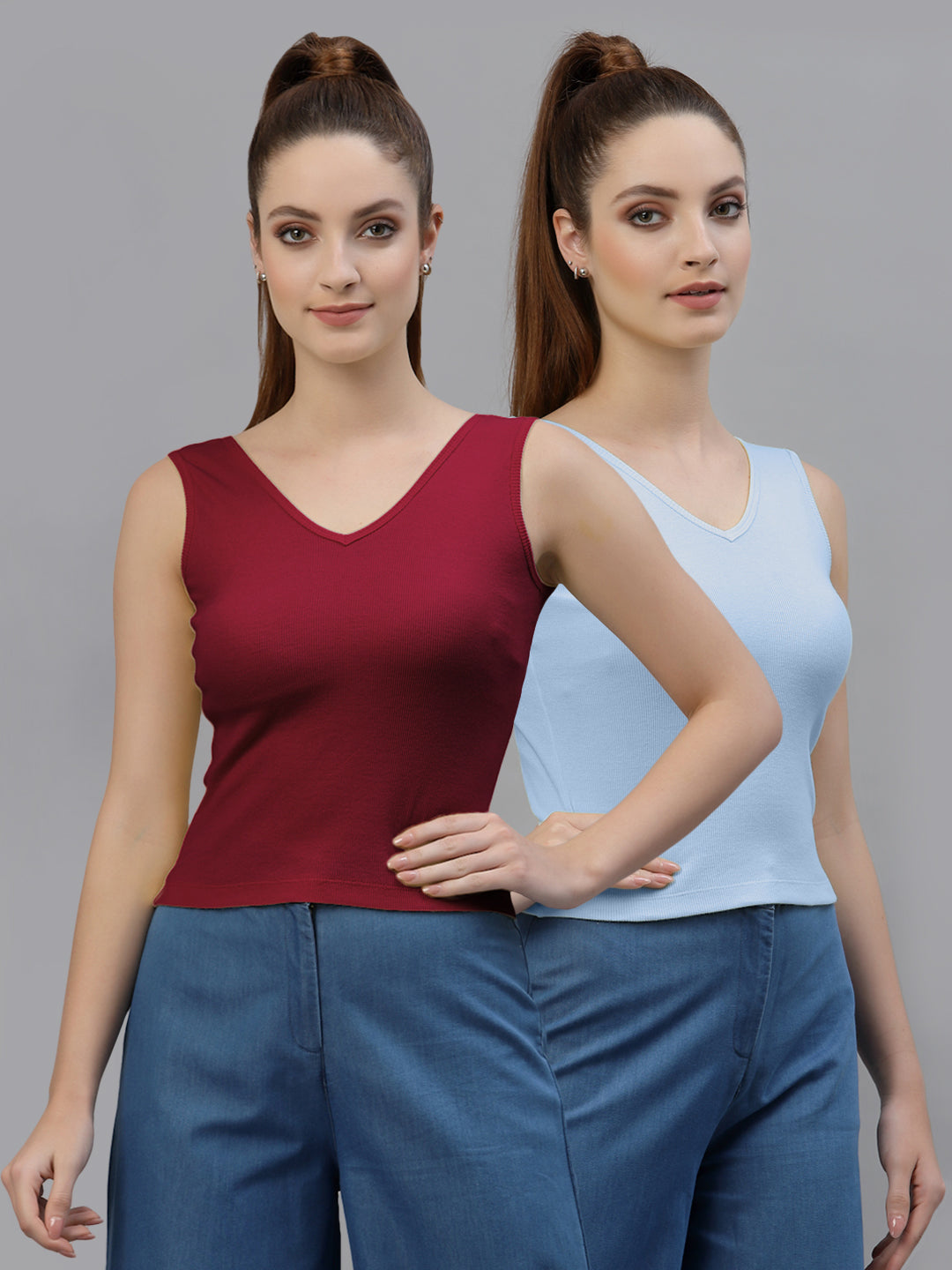 Women Pack Of 2 Pure Cotton Fitted Crop Top - Friskers