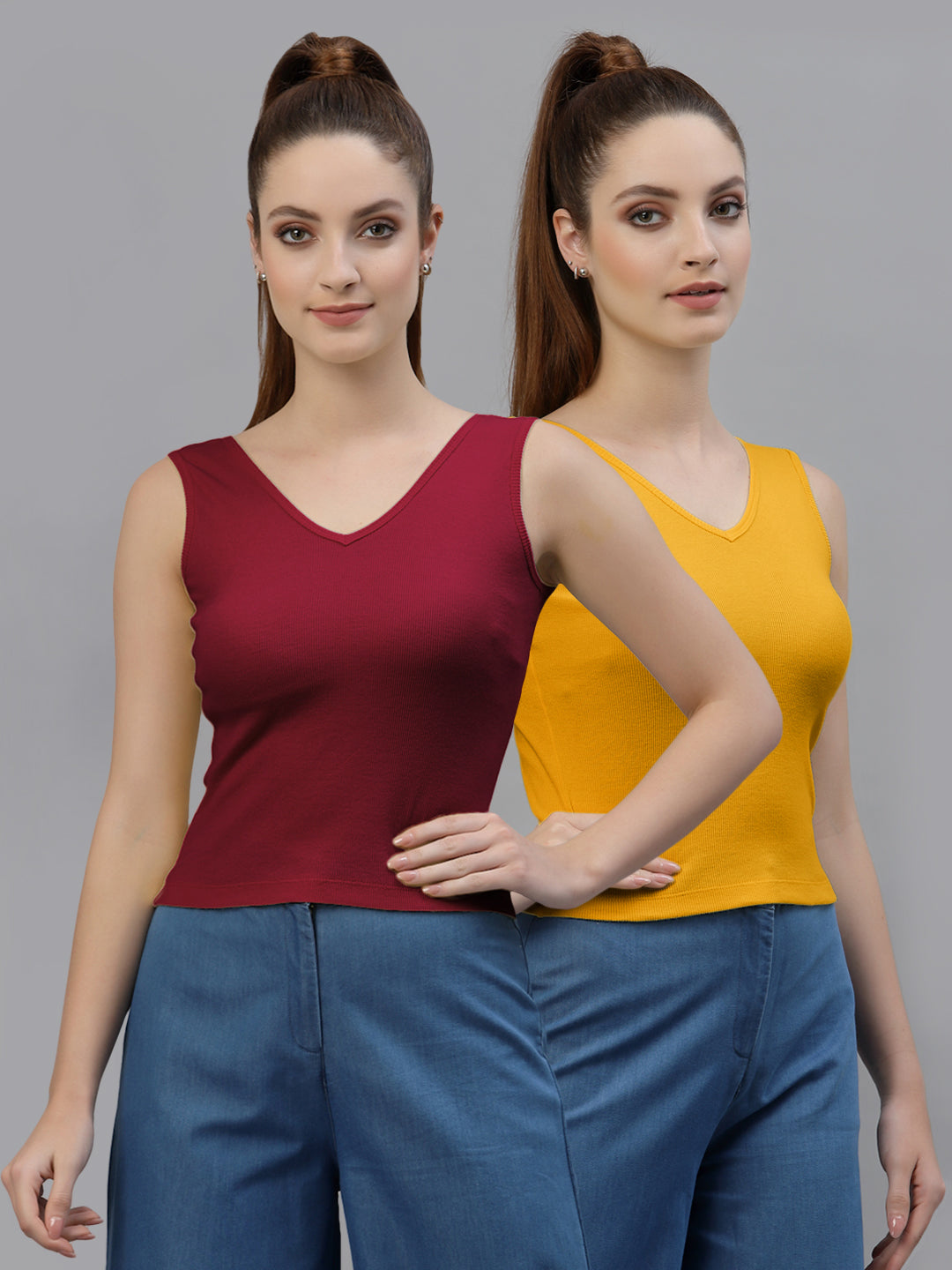 Women Pack Of 2 Pure Cotton Fitted Crop Top - Friskers