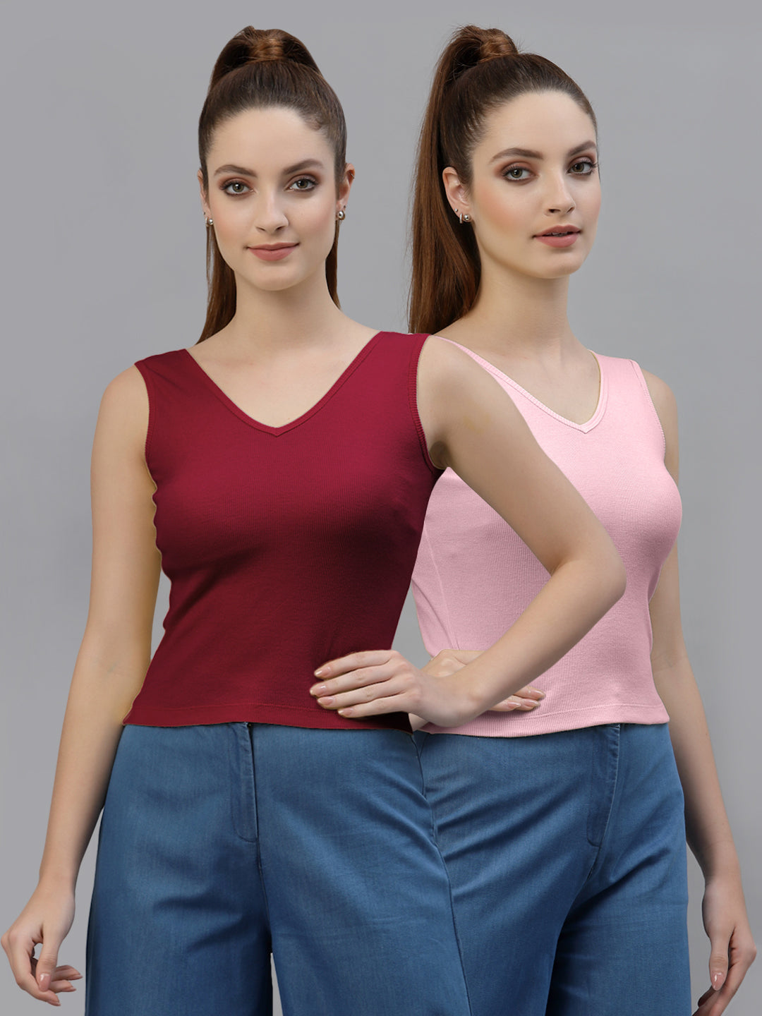 Women Pack Of 2 Pure Cotton Fitted Crop Top - Friskers